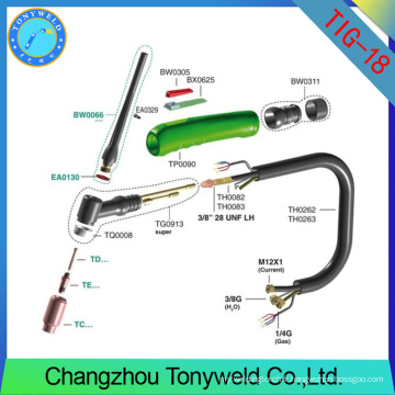 Torche de soudage tig wp18 pièces de rechange d&#39;argon de soudure